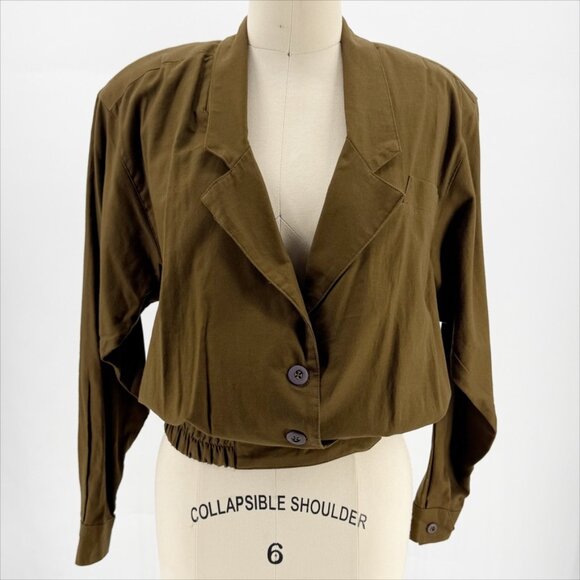 Vtg 80s Cropped Brown Boho Chic Freedom Parisian Military Jacket - Picture 13 of 13